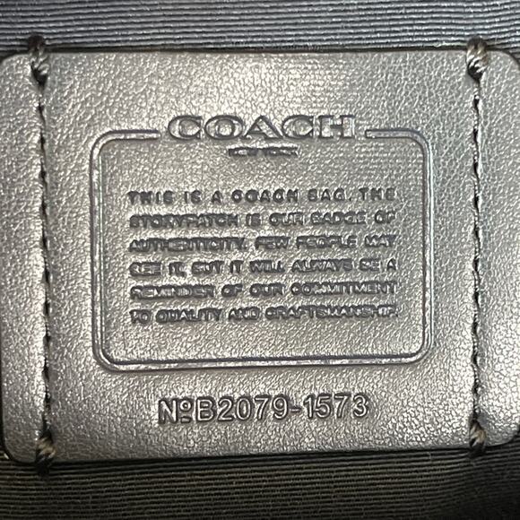 Coach May Navy Blue Pebbled Leather Tote Shoulder Bag Two Tone Light Blue Trim - Picture 3 of 15